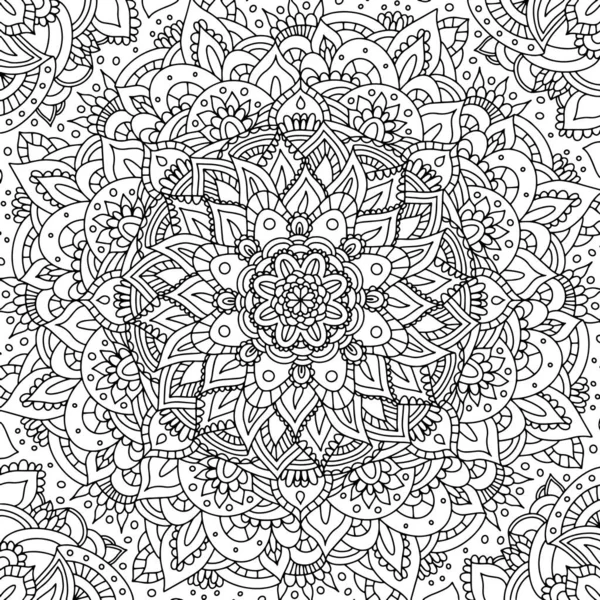 Quadratische, von Hand gezeichnete Vektor-Blumen-Mandala-Malseite für Kinder und Erwachsene. Zentangle line art für Meditation. Monochromer Yoga-Print mit vielen Details. EPS10, editierbar. — Stockvektor