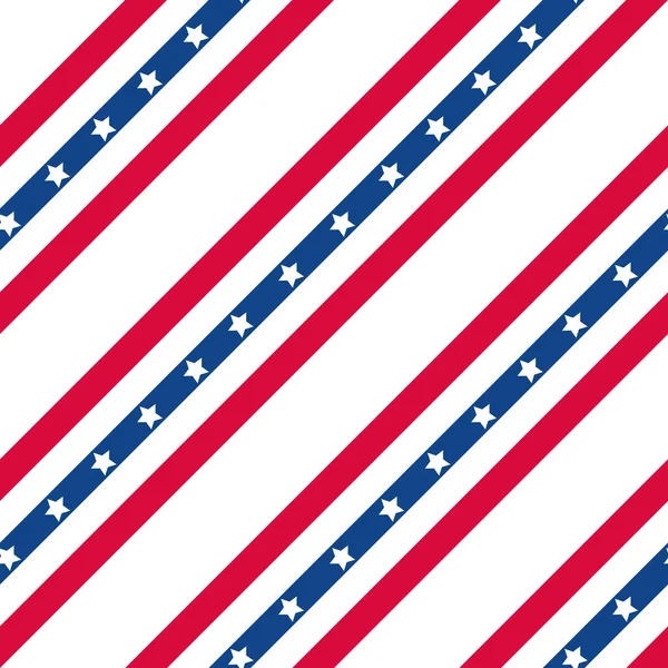 Jour de l'indépendance, 4 juillet motif sans couture, drapeau des États-Unis imprimé vectoriel, étoiles et rayures, rouge, blanc et bleu — Image vectorielle