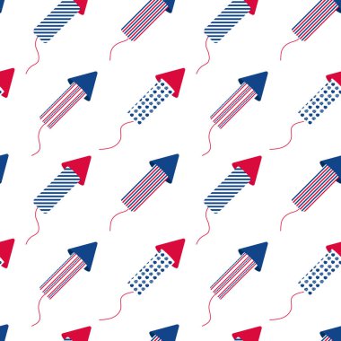 ABD bayrağı havai fişeksiz desen, vektör. Bağımsızlık Günü için dijital kağıt, 4 Temmuz kutlamaları. 