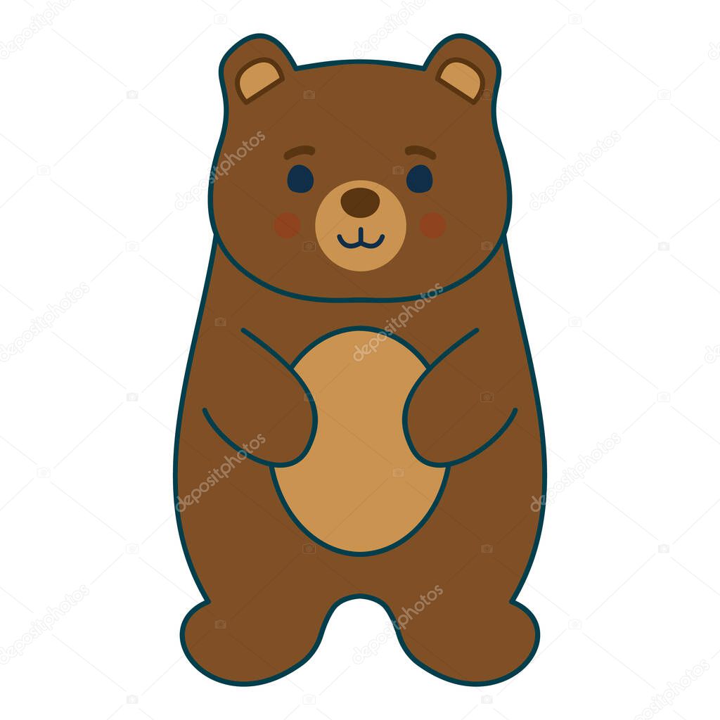 Cute baby bear, kids vector drawing, flat wild animal illustration. Minimalistic 2d character, EPS10, editable sticker teddy bear, little friendly animal
