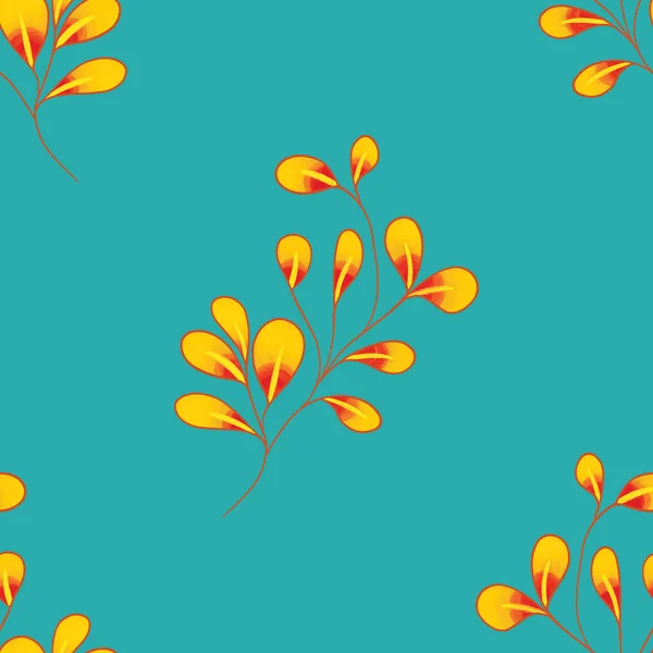 Vibrant yellow autumn leaves, branches seamless pattern. Autumn colorful background with red, orange colors. Hand drawn artistic print for fall fashion, kids textile — Stock Photo, Image