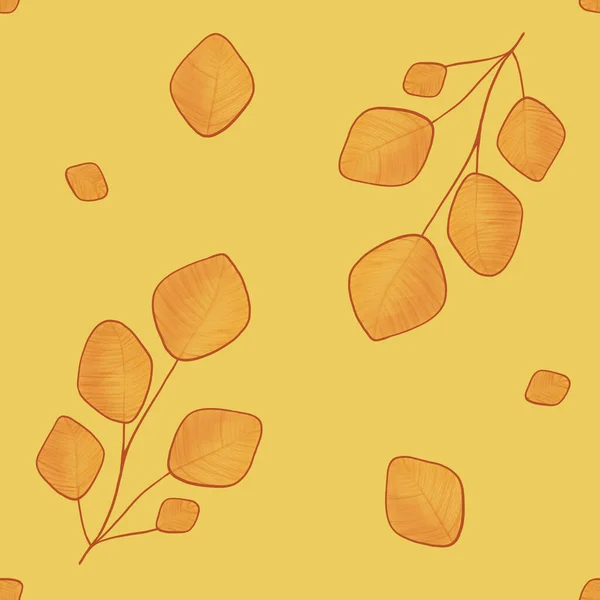 Яркие желтые осенние листья, бесшовные ветви. Осенний красочный фон с красными, оранжевыми цветами. Художественная печать для осенней моды, детские ткани — стоковое фото