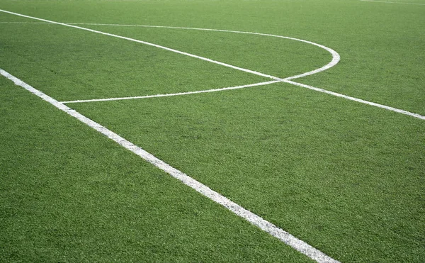 Λεπτομέρεια Των Λευκών Γραμμών Γρασίδι Που Ανήκουν Γήπεδο Ποδοσφαίρου — Φωτογραφία Αρχείου