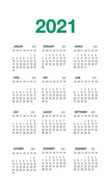 Kalendervorlagen-Planer 2021 in minimalem Stil. 12-monatiger Jahresfahrplan — Stockvektor
