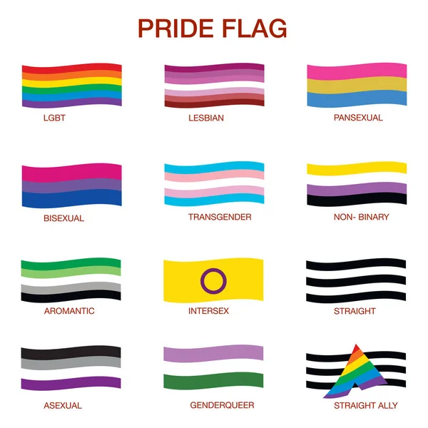 LGBT Official Pride Flag Collection.Signs per persone di diversi orientamenti sessuali — Vettoriale Stock