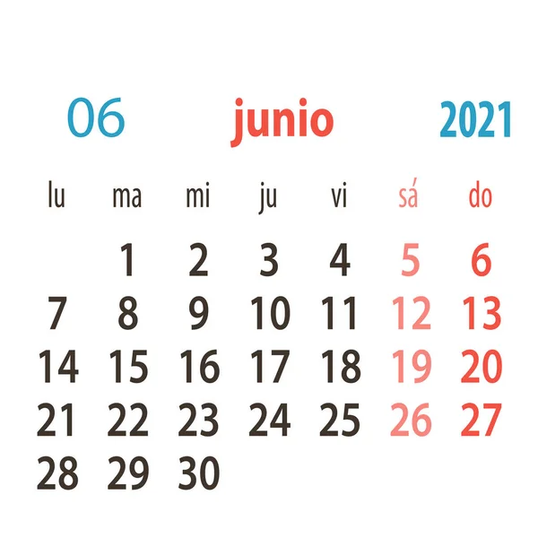 İspanyol takvimi 2021 vektör şablonu. Hafta pazartesi başlıyor. Kırtasiye takvimi konsepti.