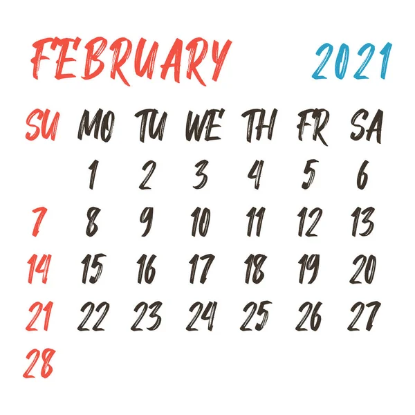 Calendario 2021. Mano dibujada. Inicio de semana plantilla de planificador de diseño corporativo domingo — Vector de stock