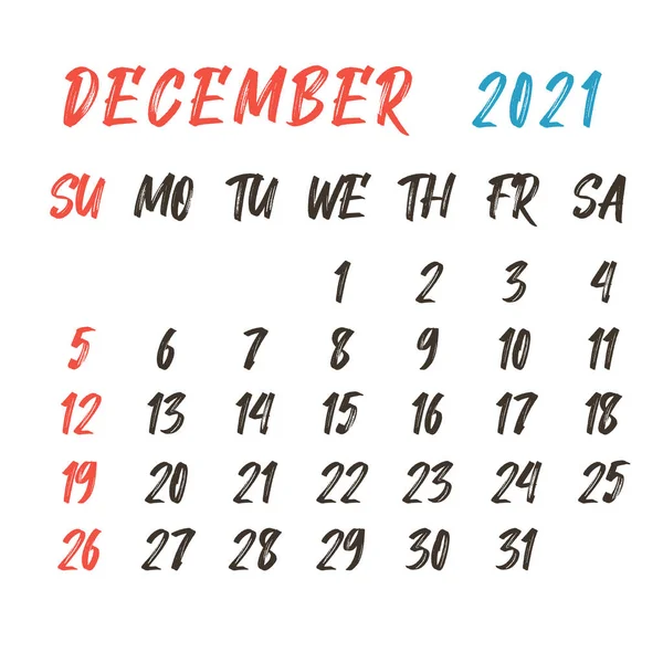 Calendario 2021. Mano dibujada. Inicio de semana plantilla de planificador de diseño corporativo domingo — Vector de stock