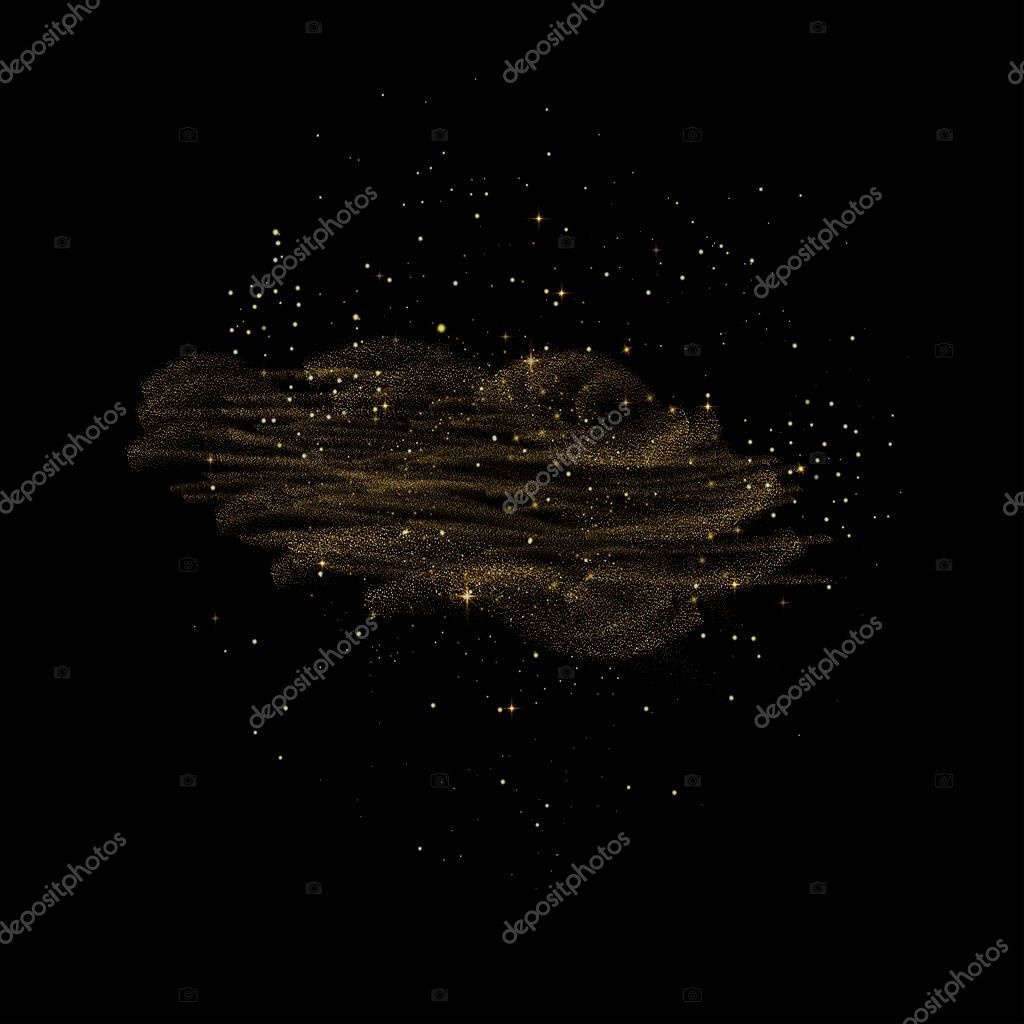 Glitter gold particles light shine effect. Sparkling texture. Star dust sparks in explosion on black background.
