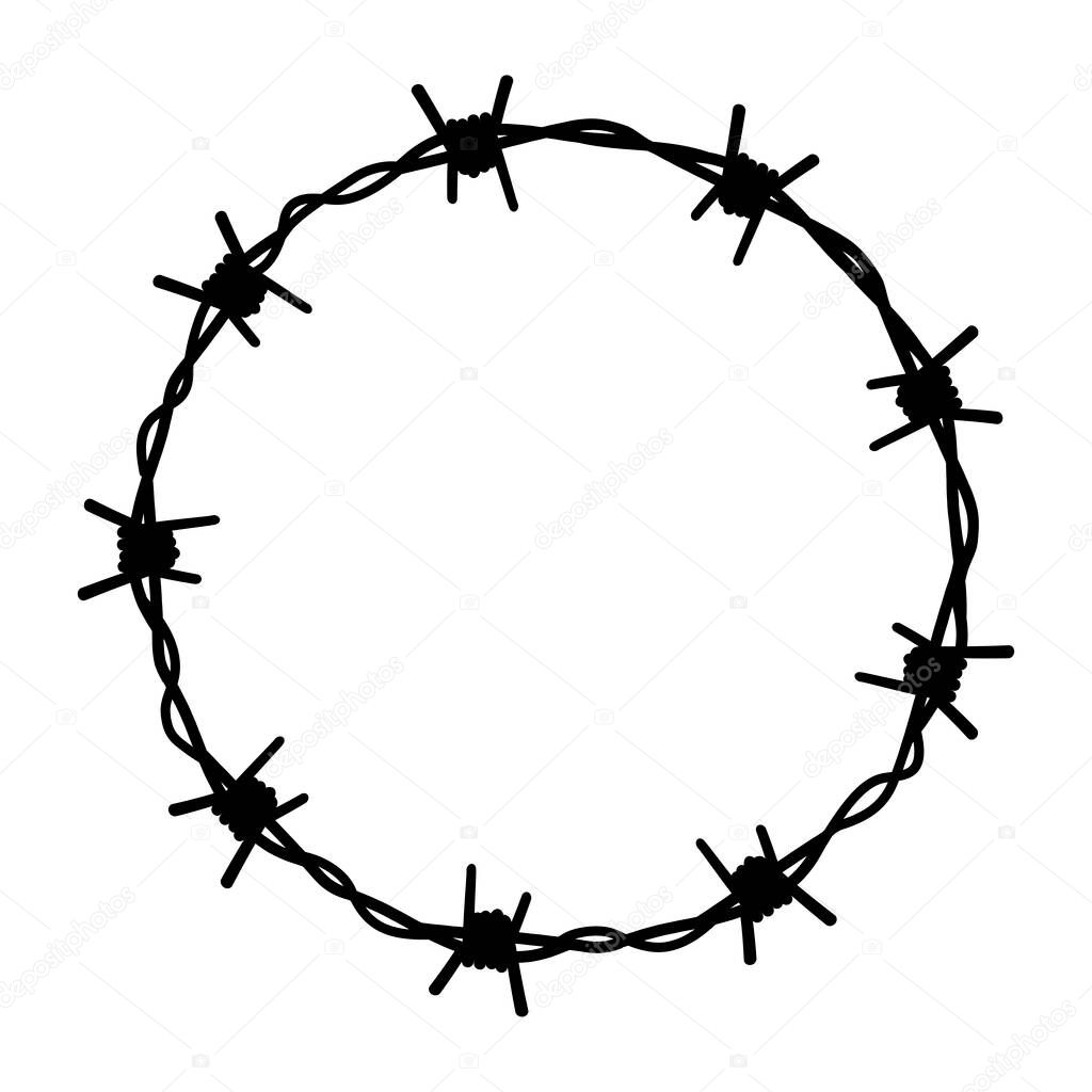 Frame circle from barbed wire. Vector fence illustration