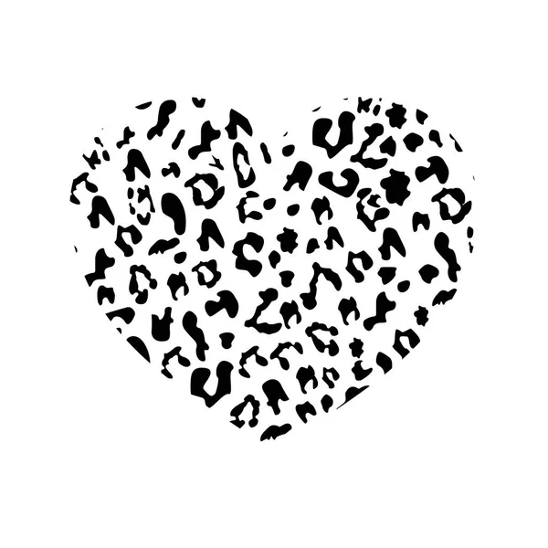 Coeur avec texture imprimé léopard. Monochrome noir blanc — Image vectorielle