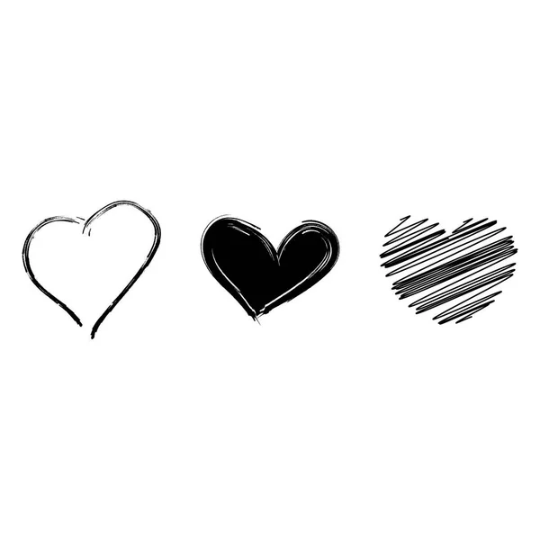 Coeur d'amour dessiné à la main.Ensemble de huit coeur dessiné à la main. — Image vectorielle