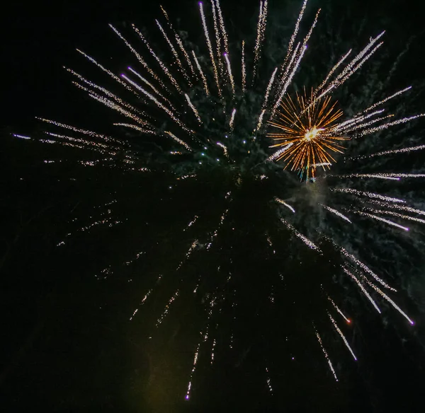 Bunter Hintergrund Defokussierte Lichter Buntes Feuerwerk Nachthimmel Als Hintergrund — Stockfoto