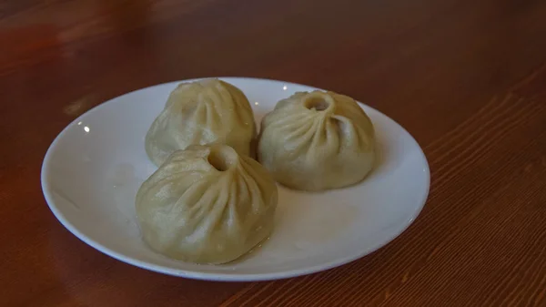 Buryat Heerlijk Buuz Een Bord — Stockfoto