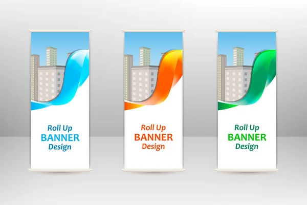 Roll up vertical banner, business design template — Stock Vector