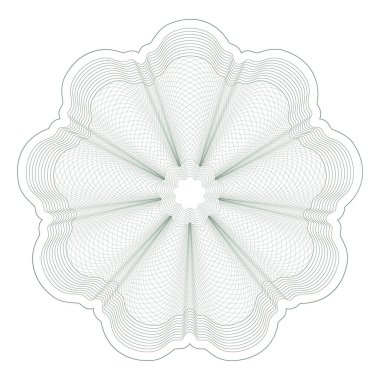 Sertifika, diploma, fiş, para, oyun parası veya diğer güvenlik belgeleri için Guilloche Deseni Rosette.