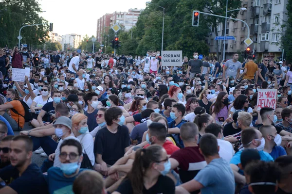 Újvidék Szerbia 2020 Július Békés Tüntetések Kormány Ellen Covid19 Világjárvány — Stock Fotó