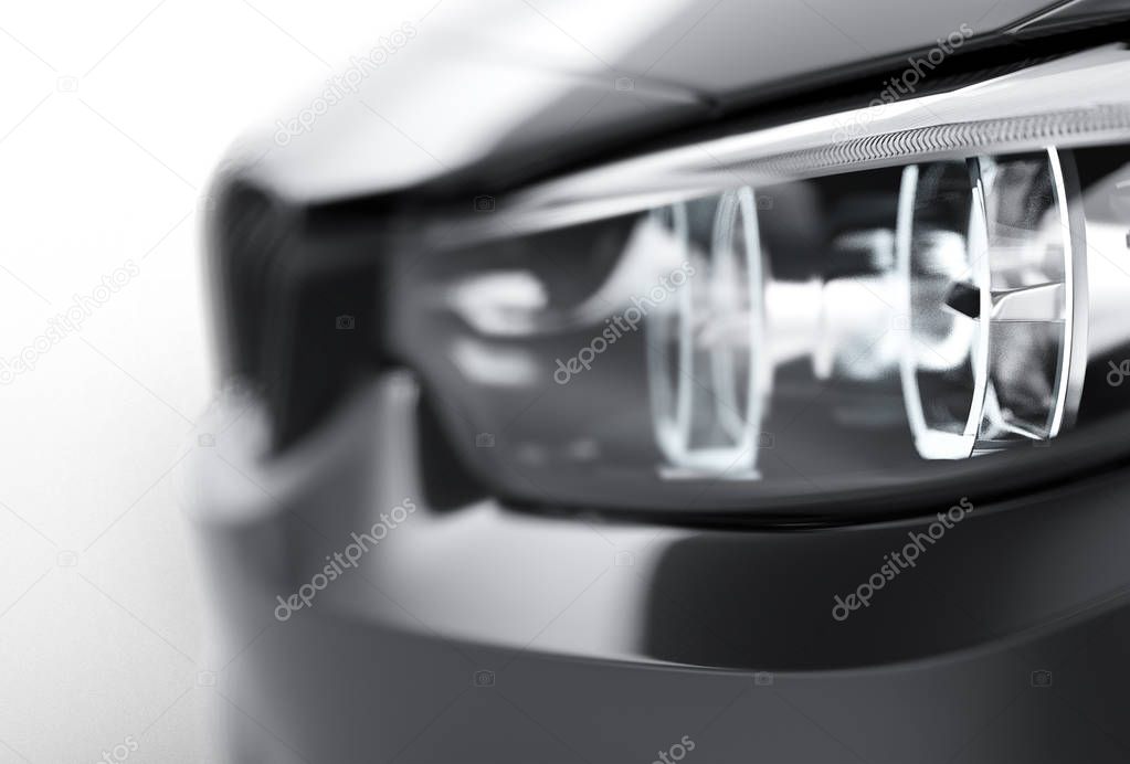 headlights of black sports car on white