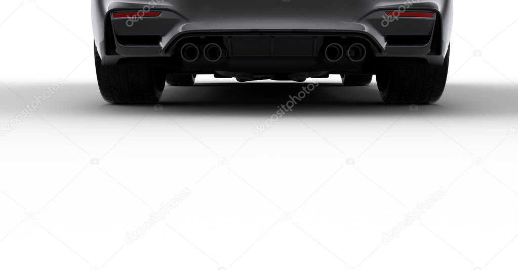 exhaust of black sports car on white