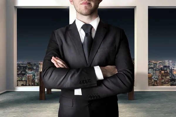 Businessman Large Modern Apartment Crossing Arms Gesture Illustration — Stock Photo, Image