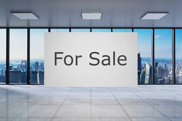 White Poster Large Modern Empty Office Skyline View Sale Illustration — Stock Photo, Image