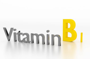 Beyaz temiz yüzeyde B1 vitamini işareti, 3d İllüstrasyon