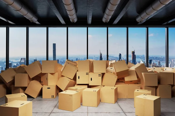Grand entrepôt urbain industriel avec grand tas de carton mo — Photo