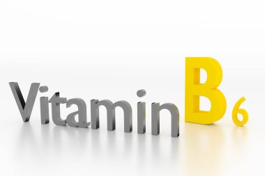 Beyaz temiz yüzeyde B6 vitamini işareti, 3d İllüstrasyon