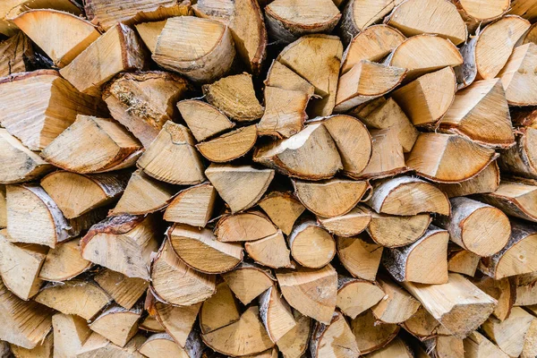 Wall Dry Sawn Logs Birch Wood Stacked Woodpile Front View Stock Image