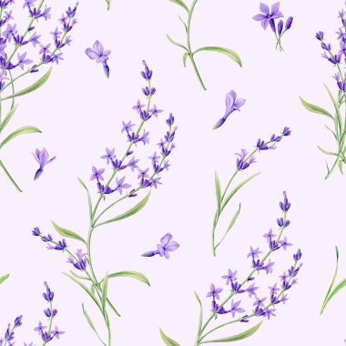 Kusursuz lavanta çiçeği deseni. Lavanta ile suluboya deseni. Güzel el çizimi dokusu. Web sayfaları için romantik arka plan, düğün davetiyeleri, tekstil, duvar kağıdı.