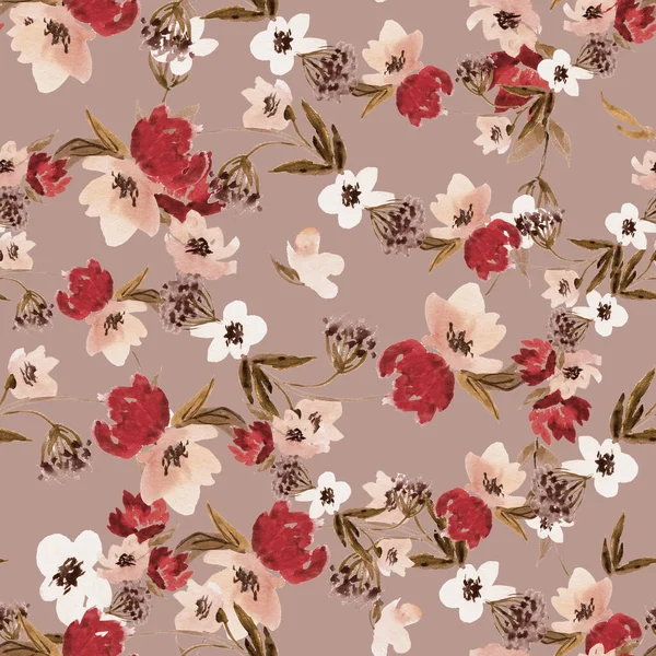 Hand drawn flowers watercolour seamless pattern. Roses, anemone, peony blossom hand drawn texture.