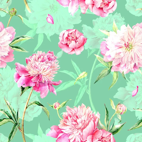 Летний сад цветы Пионы акварели бесшовный узор. Красивая текстура — стоковое фото