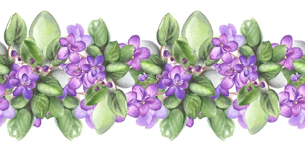 Bordure Sans Couture Avec Illustration Aquarelle Fleurs Violettes Africaines Texture — Photo