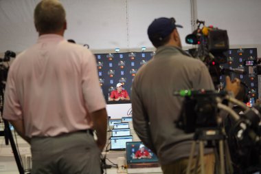 Arnold Palmer 2019 kazananı Francesco Molinari ile 3 Mart 2020 Salı günü Orlando, Florida 'daki Bay Hill' de basın toplantısı düzenledi..   