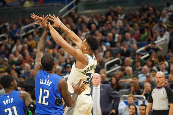 Orlando Magic Hospeda Milwaukee Bucks Amway Orlando Florida Sábado Fevereiro — Fotografia de Stock