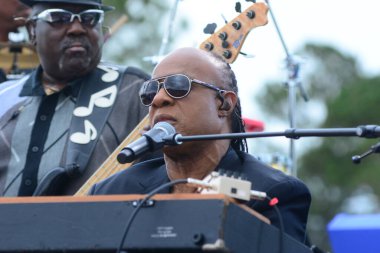 Stevie Wonder, Başkan Barack Obama 'nın 6 Kasım 2016' da Kissimmee Florida 'da başkanlık adaylığını destekleyen mitinginde performans sergiliyor..