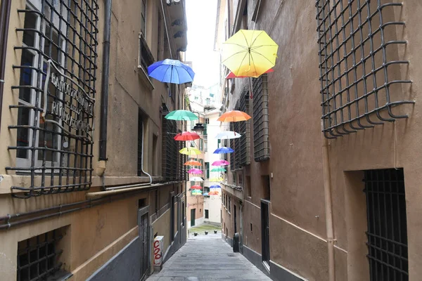 Bunte Sonnenschirme Der Schönen Stadt Genua Italien — Stockfoto