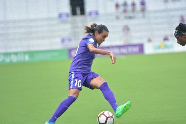 Orlando Pride 21 Temmuz 2018 'de Orlando Florida' daki Exploria Stadyumu 'nda Seattle Reign FC' ye ev sahipliği yapmaktadır. Fotoğraf: Marty Jean-Louis
