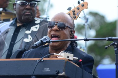 Stevie Wonder, Başkan Barack Obama 'nın 6 Kasım 2016' da Kissimmee Florida 'da başkanlık adaylığını destekleyen mitinginde performans sergiliyor..