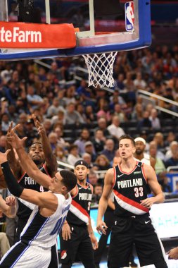 Orlando Magic 25 Ekim 2018 'de Orlando Florida' daki Amway Center 'da Portland Trail Blazers' ı sunar.. 