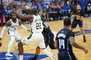 Orlando Magic, Orlando, Florida, ABD 'deki Amway Center' da Milwaukee Bucks 'a ev sahipliği yapıyor. 1 Kasım 2019.  