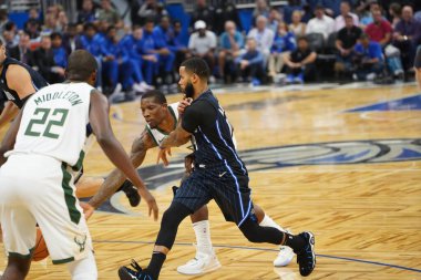 Orlando Magic, Orlando, Florida, ABD 'deki Amway Center' da Milwaukee Bucks 'a ev sahipliği yapıyor. 1 Kasım 2019.  