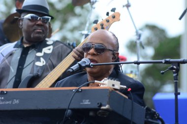 Stevie Wonder, Başkan Barack Obama 'nın 6 Kasım 2016' da Kissimmee Florida 'da başkanlık adaylığını destekleyen mitinginde performans sergiliyor..
