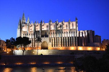 Palma De Mallorca İspanya 'daki Palma Kilisesi' nin gece manzarası