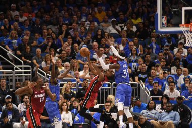 Orlando Magic 17 Ekim 2018 'de Orlando Florida' daki Amway Center 'da Miami Heat' i sunar..  