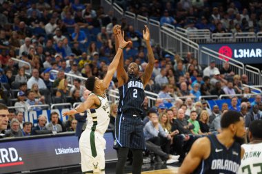 Orlando Magic, Orlando, Florida, ABD 'deki Amway Center' da Milwaukee Bucks 'a ev sahipliği yapıyor. 1 Kasım 2019.  