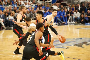 Orlando Magic 19 Nisan 2019 Cuma günü Orlando Florida 'daki Amway Arena' daki NBA Playoff 1 'de Toronto Rapçileri' ne ev sahipliği yapıyor.