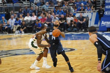 Orlando Magic, Orlando, Florida, ABD 'deki Amway Center' da Milwaukee Bucks 'a ev sahipliği yapıyor. 1 Kasım 2019.  