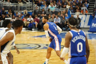 Orlando Magic 27 Aralık 2019 Cuma günü Orlando, Florida 'daki Amway Arena' da Philadelphia 76ers 'a ev sahipliği yapıyor..