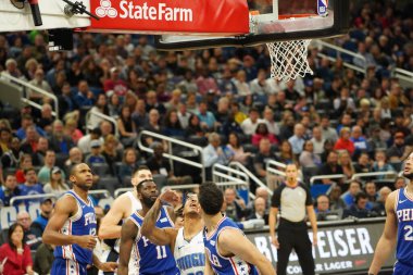 Orlando Magic 27 Aralık 2019 Cuma günü Orlando, Florida 'daki Amway Arena' da Philadelphia 76ers 'a ev sahipliği yapıyor..